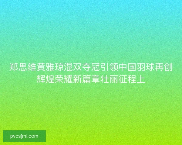 郑思维黄雅琼混双夺冠引领中国羽球再创辉煌荣耀新篇章壮丽征程上
